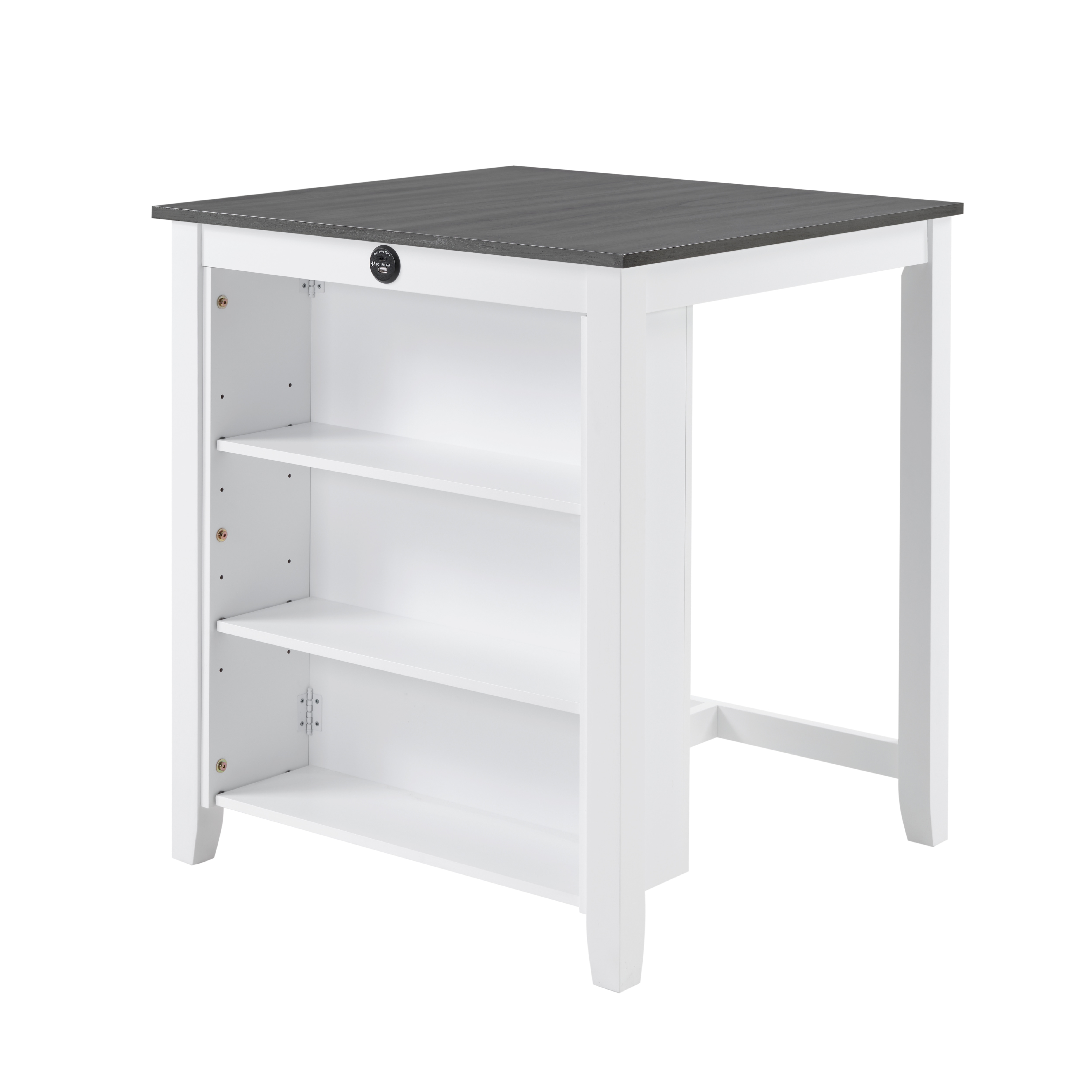 36" Modern Dining Table Set For 2 With Charging Station & 3-Tier Adjustable Storage | Space-Saving Kitchen Set With Upholstered Chairs For Small Spaces, Apartment,Off White_voghion.com